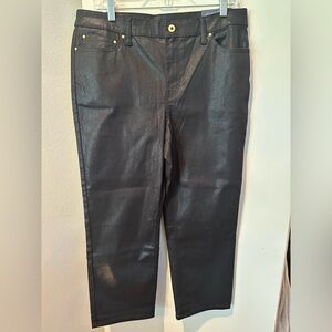 Talbots Black Metallic Coated Slim Straight Ankle Jeans Shimmer Stretch Size 14P